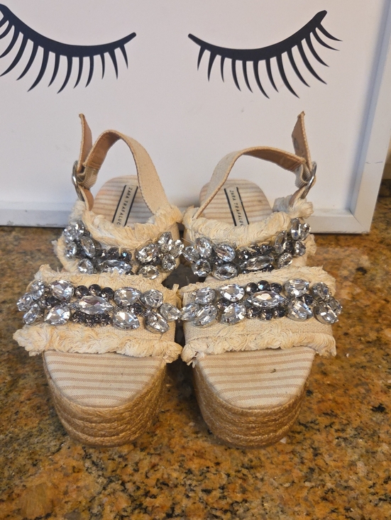 Zara Shoes - Zara Cream Jeweled Espadrille Platform Sandals Zara Trafaluc Size 39